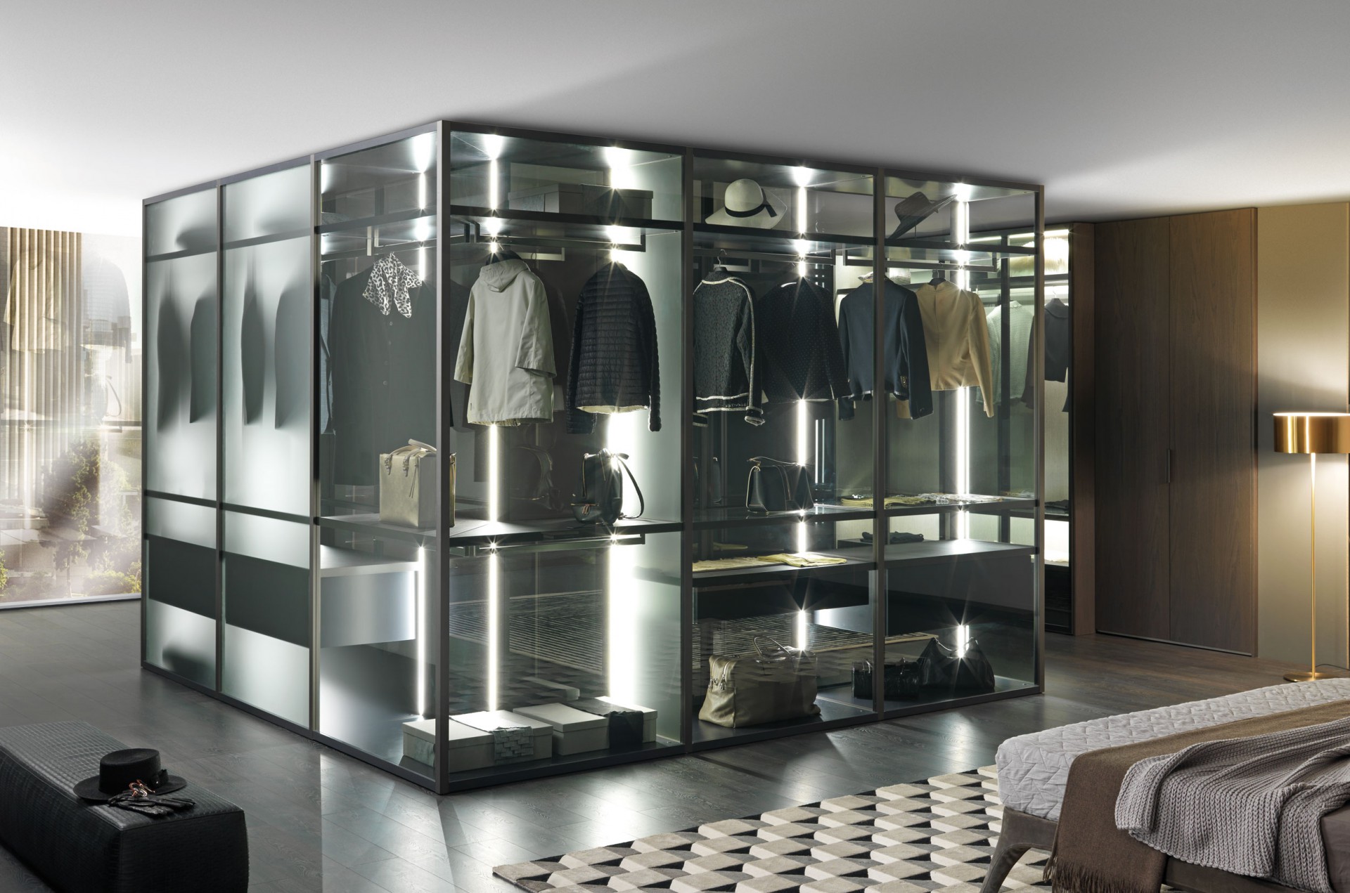 Modular walk-in wardrobe - PALO ALTO - MisuraEmme SpA - contemporary / glass  / lacquered aluminum