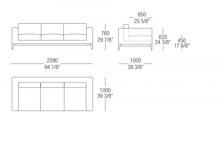 Sofa W. 2390 mm