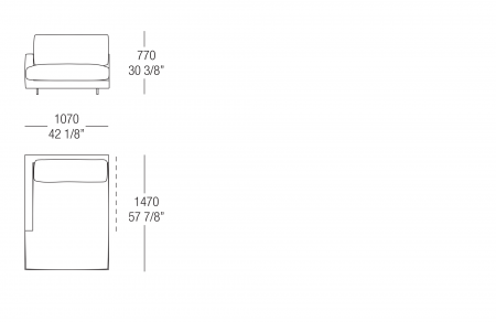 Chaise longue L. 1070 mm - bracciolo L. 100 mm, SX-DX