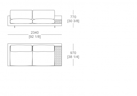 Terminal corner element W. 2340 mm - top support W. 300 x P. 940 mm, ful sitting cushion, SX-DX