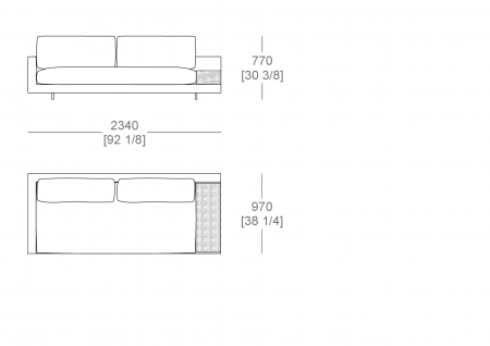 Terminal corner element W. 2740 mm - top support W. 300 x P. 940 mm, ful sitting cushion, SX-DX