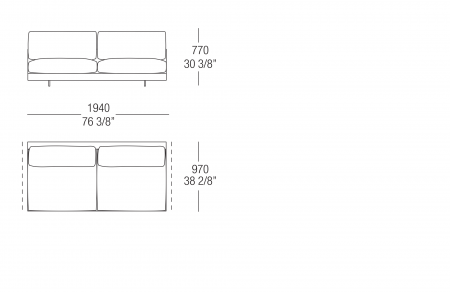 Central element W. 1940 mm, split sitting cushion