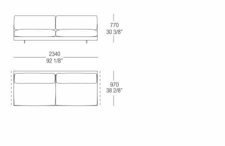 Central element W. 2340 mm, split sitting cushion