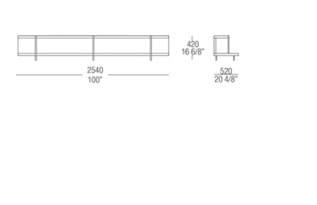 Bookcase element W. 2540 mm