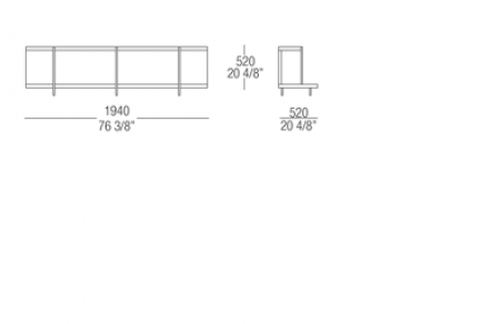 Bookcase element W. 1940 mm