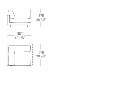 Corner element W. 1070 mm, SX-DX