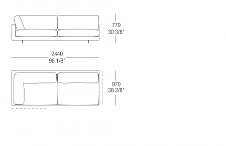 Corner element W. 2440 mm, split sitting cushion SX-DX