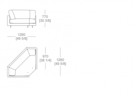 Corner element 45° W. 1260 x D. 1200 mm