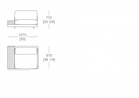 Corner element W. 1270 mm - top support W. 300 x D. 840 mm. SX-DX