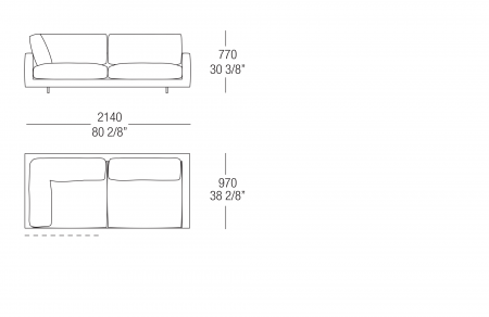 Terminal corner element W. 2140 mm _ split sitting cushion, SX-DX