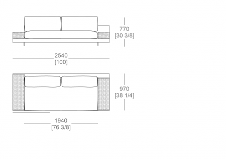 Terminal corner element W. 2540 mm - top support W. 300 x D. 940 mm, top support W. 300 x D. 840, full sitting cushion, SX-DX