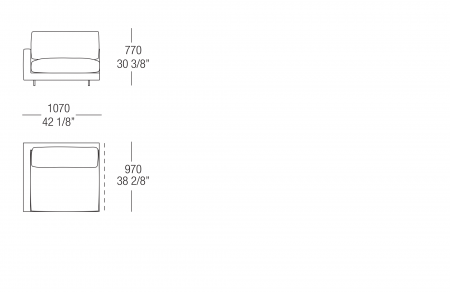 Terminal element W. 1070 mm - armrest W. 100, SX-DX