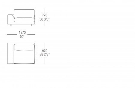 Terminal element W. 1270 mm - armrest W. 300, SX-DX