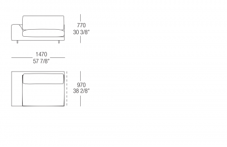 Terminal element W. 1470 mm - armrest W. 100, SX-DX