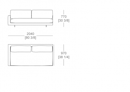 Terminal element W. 2040 - armrest W. 100 mm, full sitting cushion, SX-DX