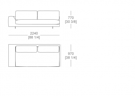 Terminal element W. 2240 - armrest W. 300 mm, full sitting cushion, SX-DX