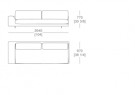 Terminal element W. 2640 - armrest W. 300 mm, full sitting cushion, SX-DX