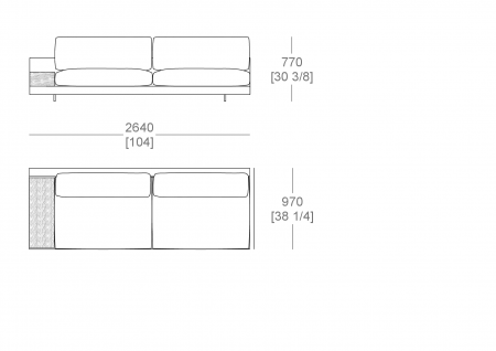 Terminal element W. 2640 mm - top support W. 300 x D. 840 mm, split sitting cushion, SX-DX