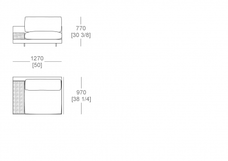 Elemento terminale L. 1270 mm - piano appoggio L. 300 x P. 840 mm, SX-DX