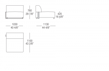 Central and terminal element with side metal bracket W. 1030 mm, SX-DX