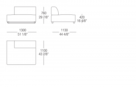 Central and terminal element without armrest W.1300 mm, SX-DX