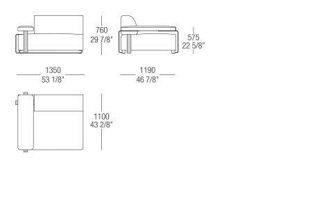 Central and terminal element with armrest and side bracket W.1350 mm, SX-DX