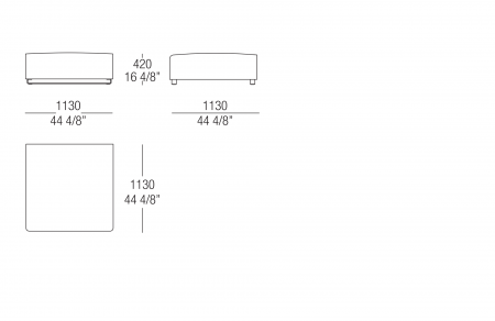 Square pouf W. 1100 mm, SX-DX
