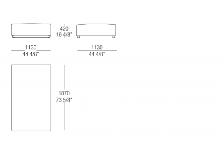 Rectangular pouf W. 1870 mm, SX-DX