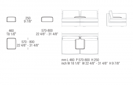 Inserted armrest W. 460 mm