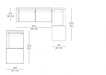 Composizioni L. 3480 x P. 2310 - L. 1200 x P. 2310 mm