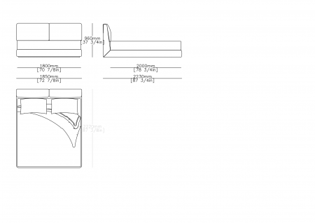 Raisable and fixed bedspring (mattress size 1800 x 2000 mm)