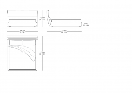 Raisable and fixed bedspring (mattress size 1800 x 2000 mm)