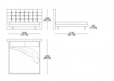 Letto king size (materasso L. 1930x P. 2020)