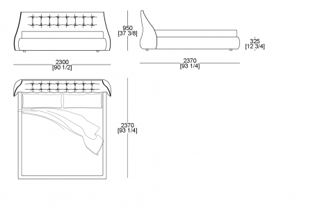 Bed (mattress W. 1930 x D. 2020 mm)