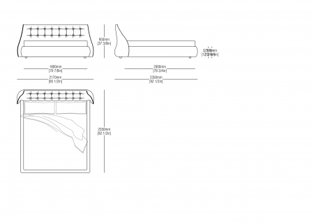 Raisable and fixed bedspring (mattress size 1800 x 2000 mm)