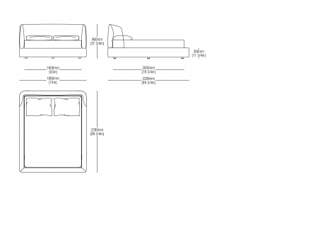 Raisable and fixed bedspring (mattress size 1600 x 2000 mm)