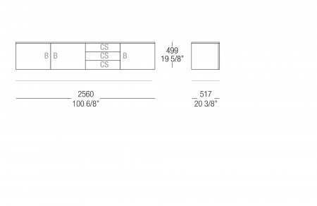 Hanging sideboard W. 2560 mm