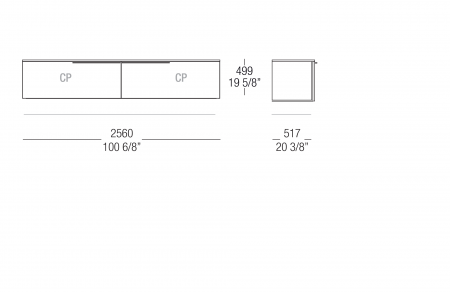 Hanging sideboard W. 2560 mm