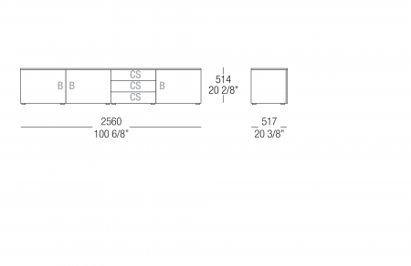 Hanging sideboard W. 2560 mm