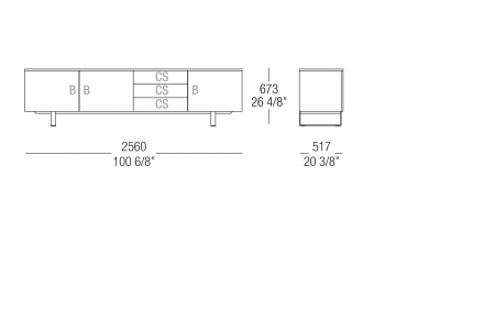 Low sideboard W. 2560 mm