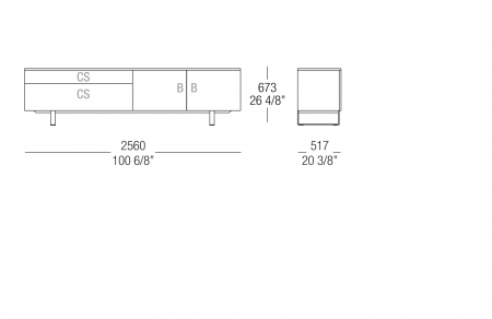 Low sideboard W. 2560 mm