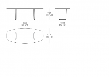 Semi-oval table with glass top