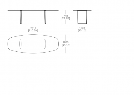 Semi-oval table with glass top